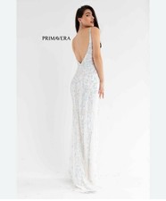 Primavera Prom Dress Style 3749   Sequin Mermaid Gown Ivory with Slit Has Tags