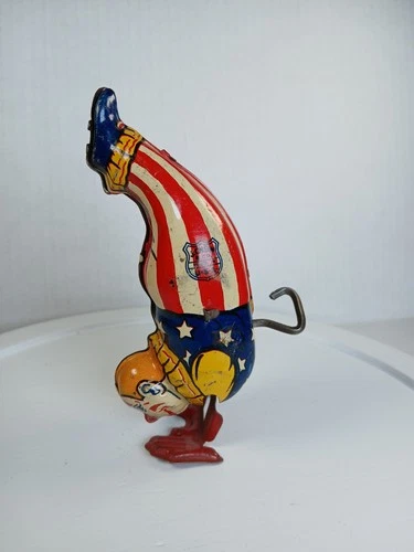 Vintage J CHEIN & Co Windup Tin Toy Clown 1940s-1950s
