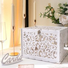 White Wedding Card Box with Lock, PVC Card Box for Wedding Decorations for