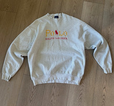 Vintage 90s Polo Ralph Lauren Crewneck Sweatshirt XL Made in USA Gray Distressed