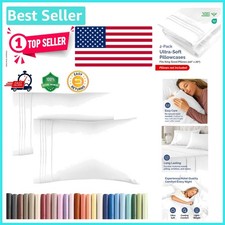 Wrinkle-Free King Pillowcase Set - 2 Soft Microfiber Covers - White Elegance