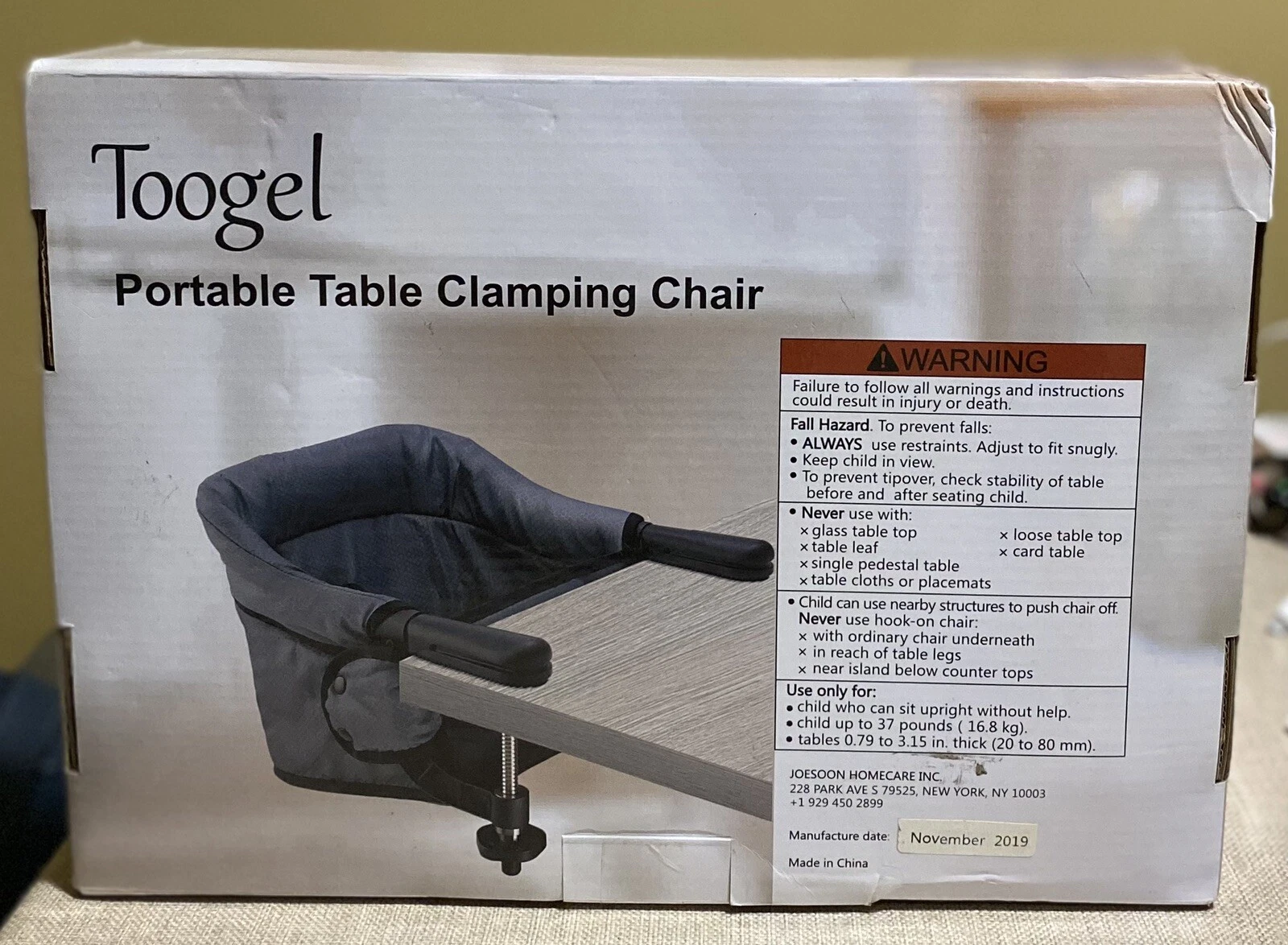 TOOGEL Portable Hook On, Clip On High Chair Fold-Flat Storage Fast Grey New