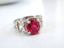 Vintage Sterling Silver 925 Lab Created Ruby Unique Ring Size 7