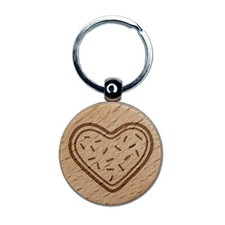 Heart Sprinkle Cookie Engraved Wood Round Keychain Tag Charm