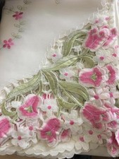 Embroidery Pink Flowers Table cloth 72" X 90"