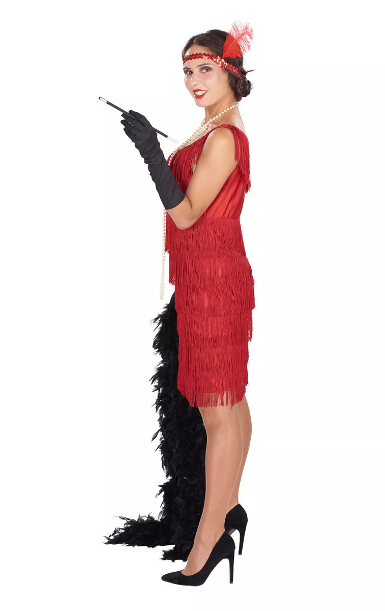 Womens 20s Red Flapper Girl Gangster Moll Gatsby Chicago Fancy Dress Costume