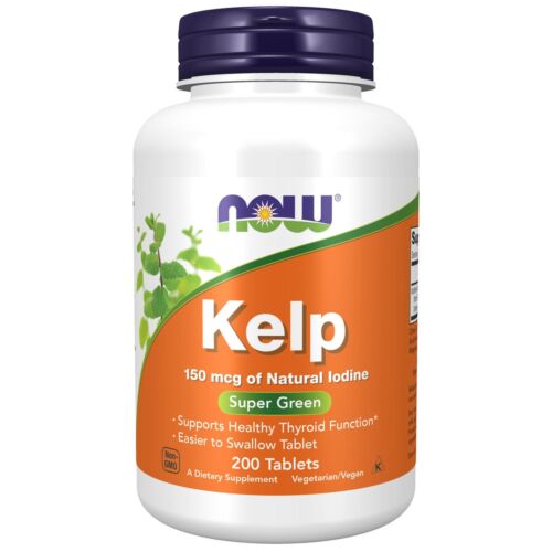 NOW Foods Kelp 150 mcg of Natural Iodine 200 Tablets, Super Green, Thyroid - Afbeelding 1 van 7