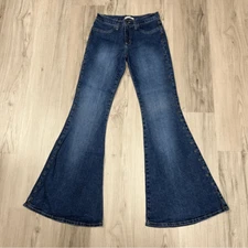 NWOT vintage y2k forever 21 flare jeans goldtone grommet accents sz S stretchy