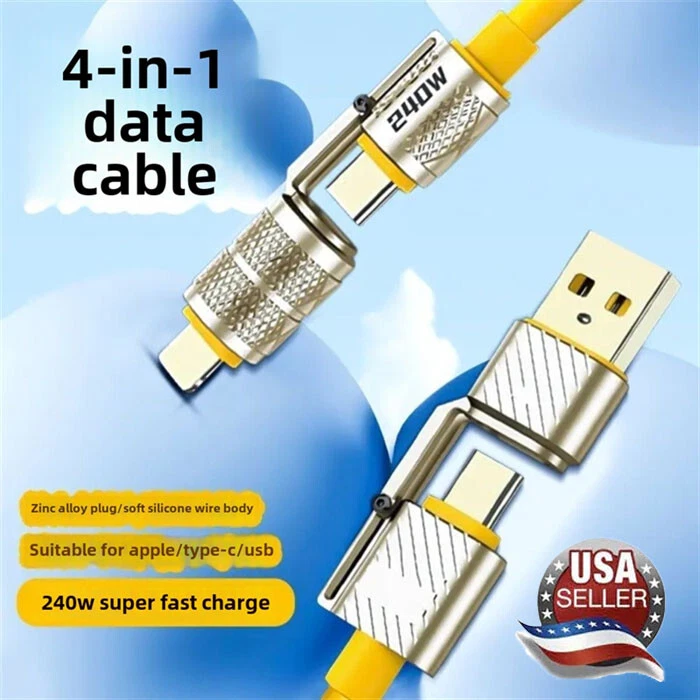 240W 4-in-1 Data Cable Super Fast Charge Cable For Apple iPhone 16 15 14 13 Pro - Image 2 of 4