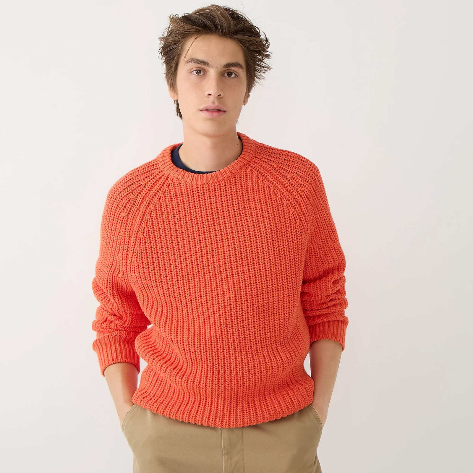 J. Crew Heritage ShakerStitch Crewneck Fisherman Sweater Persimmon