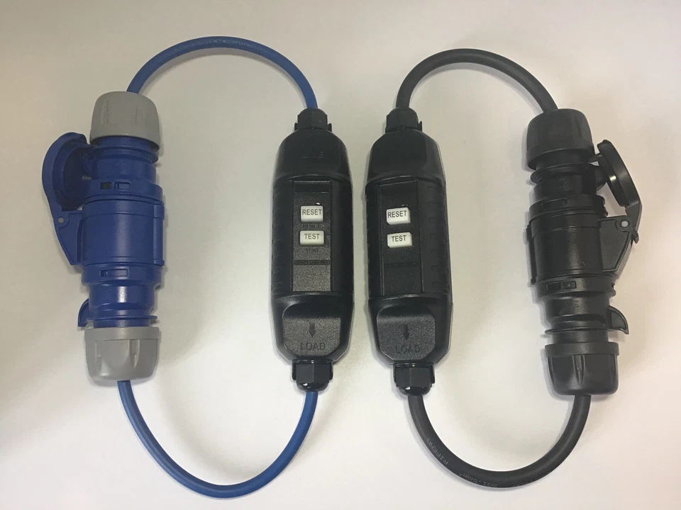16Amp Plug to 16a Socket with Inline RCD 13a 300mm tails Blue/Black versions - Image 2 of 4