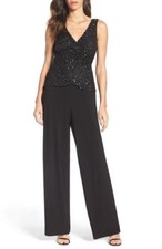  ELIZA J EMBELLISHED JERSEY BLACK JUMPSUIT sz 4