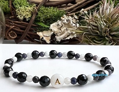 Virgo Zodiac Natural Crystal Bead Initial Stretch Bracelet CUSTOM SIZING