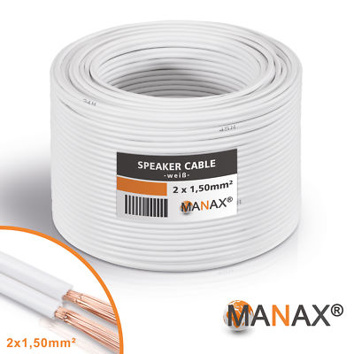 30m Lautsprecherkabel (Single-Wire) 2x1,5mm² CCA weiß Metermarkierung