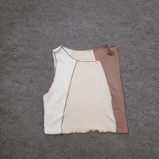 Shein Shirt Womens Small Beige Brown Sleeveless Crop Top Reverse Seam Ladies