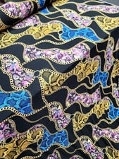 Blue and Yellow Snake Animal Print on Black Spandex Knit Fabric by the Yard
