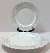 Vintage NL Excel Dinner Plates Somerset Pattern Porcelain Silver Trim Set of 2