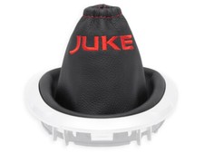 PER NISSAN JUKE 2010-2019 CUFFIA LEVA CAMBIO PELLE NERA RICAMO ROSSO