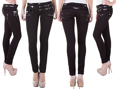 Cipo & Baxx Jeans Damen Slim Stretch Hose 313 Schwarz Hüftjeans Low Waist