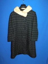Vintage Marks Furs Xl Dark Blue Gray Print Coat Honey Mink Fur Collar Knee Usa