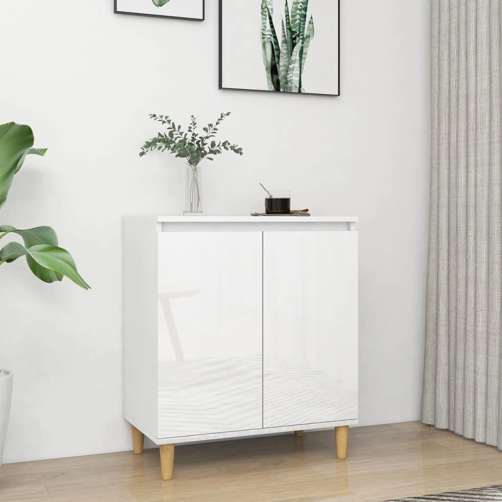 Scandinavian Sideboard Unit High Gloss White Wooden Legs Stylish