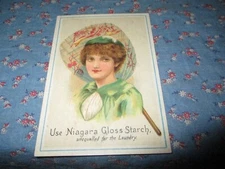 Trade Card Use Niagara Gloss Starch unequalled for the Laundry Girl Pretty Fan