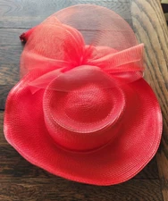 Red Hat Society- Red Straw Hat with wide brim and beautiful large stiff bow