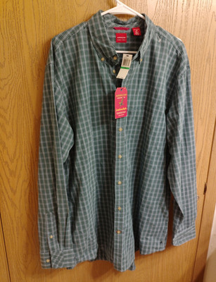 Arrow Sandstone Poplin Men's LT Tall Green Plaid Cotton Button-Down Shirt