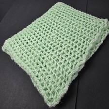Handmade Crochet Baby Blanket Mint Green Waffle Weave 48x34 Scalloped
