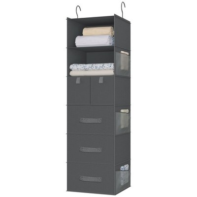 6-Shelves Hanging Closet Organizer with 5 Different Drawers, Foldable Organiz...