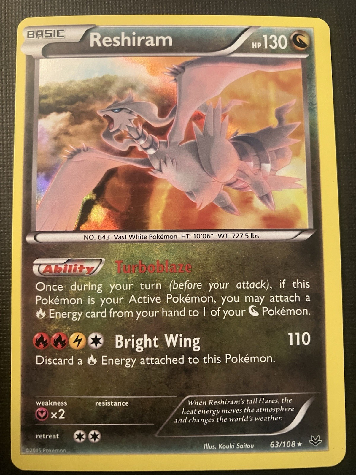 Reshiram 63/108 Pokemon XY Roaring Skies 2015 Holo LP