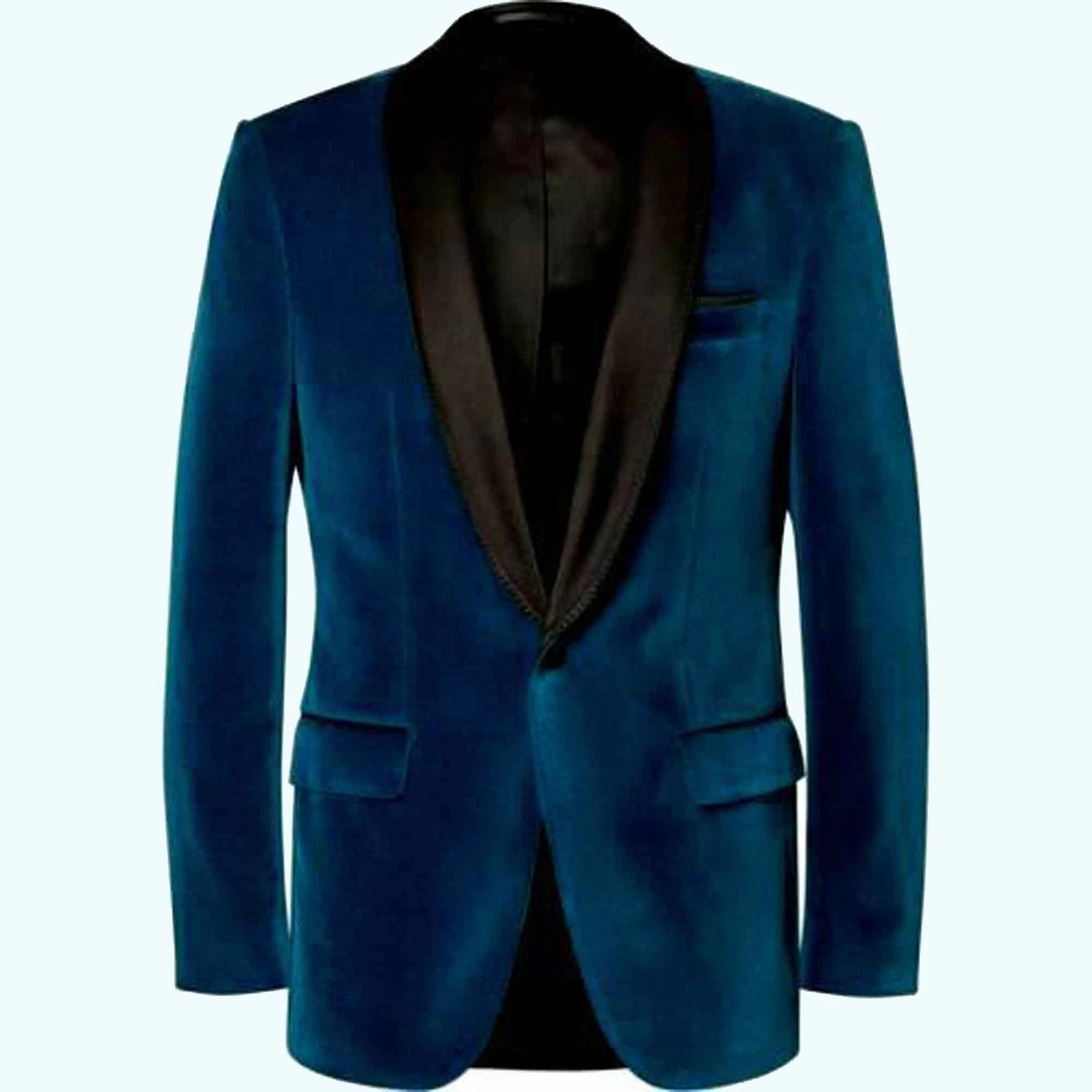 Men's Blue Velvet Smoking Jacket Elegant Party Wear Evening Dinner Blazer