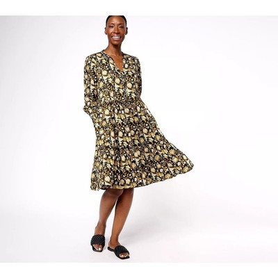 Destination 365 Womens 3X Black Gold Yellow Split Neck Dress Plus Size