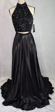 Sherri Hill 11330 Black Beaded 2 Piece Halter Prom Gown NWT Size 8 Pockets Gala