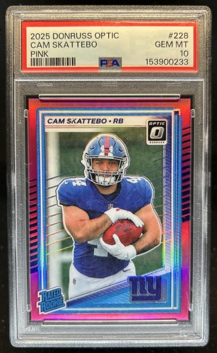 2025 Panini Donruss Optic Cam Skattebo Rated Rookie Pink Prizm #228 PSA 10