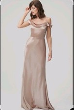 Jenny Yoo Serena Satin Champagne Off Shoulder Bridesmaid Dress Size 6