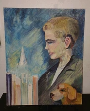 Antique Gleitsmann Oil Painting Portrait Boy With Dog Signed