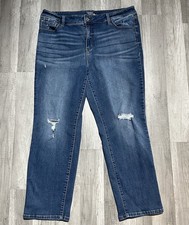 Time and Tru Women's High Rise Straight Leg Destructed Hem Jeans Sz 18 Dark Wash