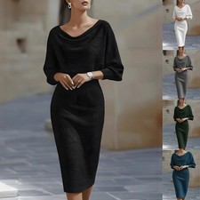 Pleated Batwing Sleeve Midi Dress - Womens Fa...