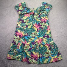Hilo Hattie Muu Muu Dress Womens XL Purple Tropical Floral USA Made Ruffle
