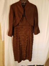 Women's Jessica Howard 2 Pc Brown Tiered Padded Shimmer Dress Suit Size 12 1090