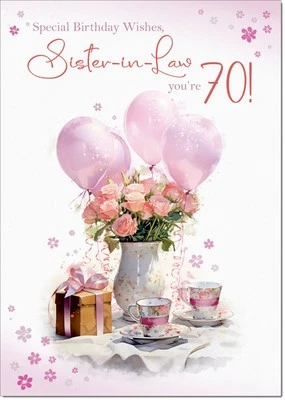 Doodlecards Sister-in-Law 70th Birthday Card Age 70 Tea Party and Balloons