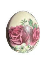 vintage hand painted egg rose floral design 3" unmarked MCM