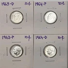 1963 & 1964 P+D Silver Roosevelt Dime Set - 4 Coins - 90% Silver -BU