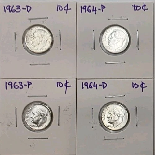 1963 & 1964 P+D Silver Roosevelt Dime Set - 4 Coins - 90% Silver -BU