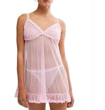 NWT Intimately Free People Mini Slip Dress Heart to Heart PINK Mesh Lace Ruffled