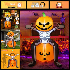 5FT Halloween Inflatable Skull Skeleton Pumpkin with LED Lights - Yard Decor, In