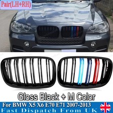 FOR BMW X5 X6 E70 E71 M COLOUR GLOSS BLACK FRONT GRILLE DOUBLE SLAT KIDNEY 2007+