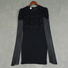 Venus Dress Womens M Black Lace Fringe Sleeve Bodycon Mini Party Goth Whimsigoth