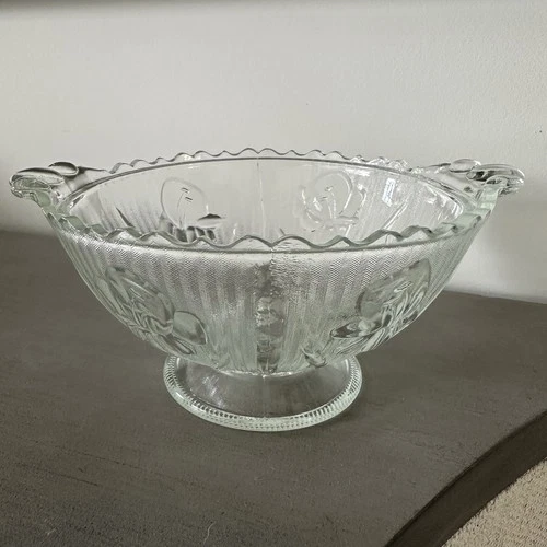Vintage Jeanette Glass Iris & Herringbone Clear Footed Candy Dish *NO LID*